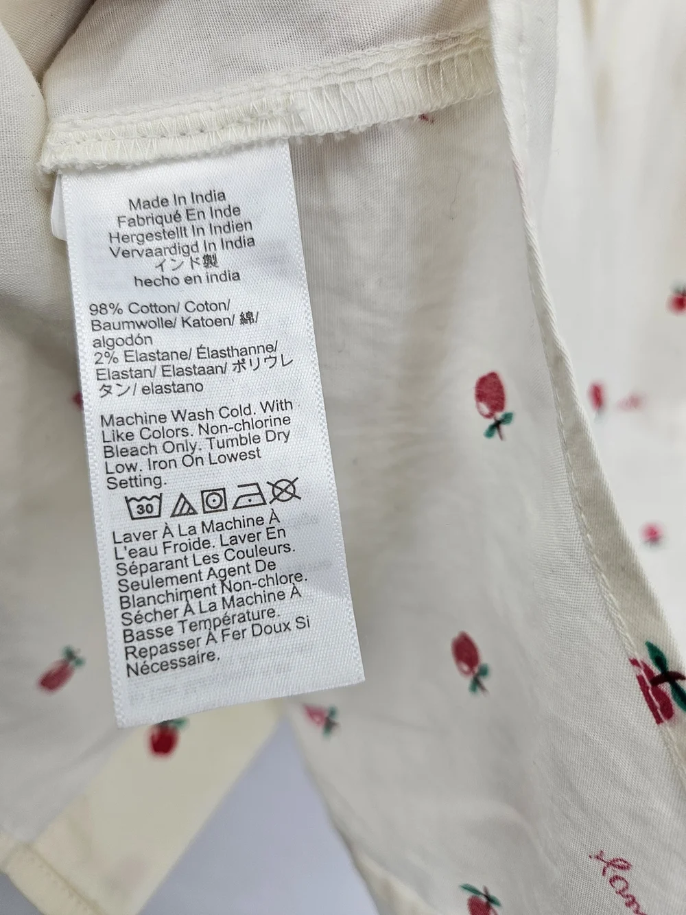 J. Crew Cream Button-Down Shirt with Red Floral Embroidery